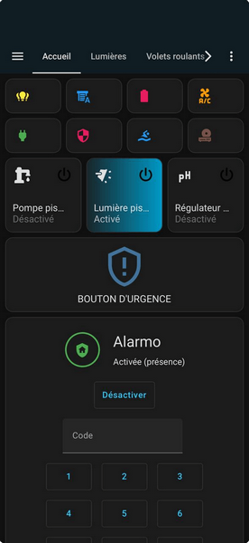 Panneau de commande domotique Securi-IA sur tablette